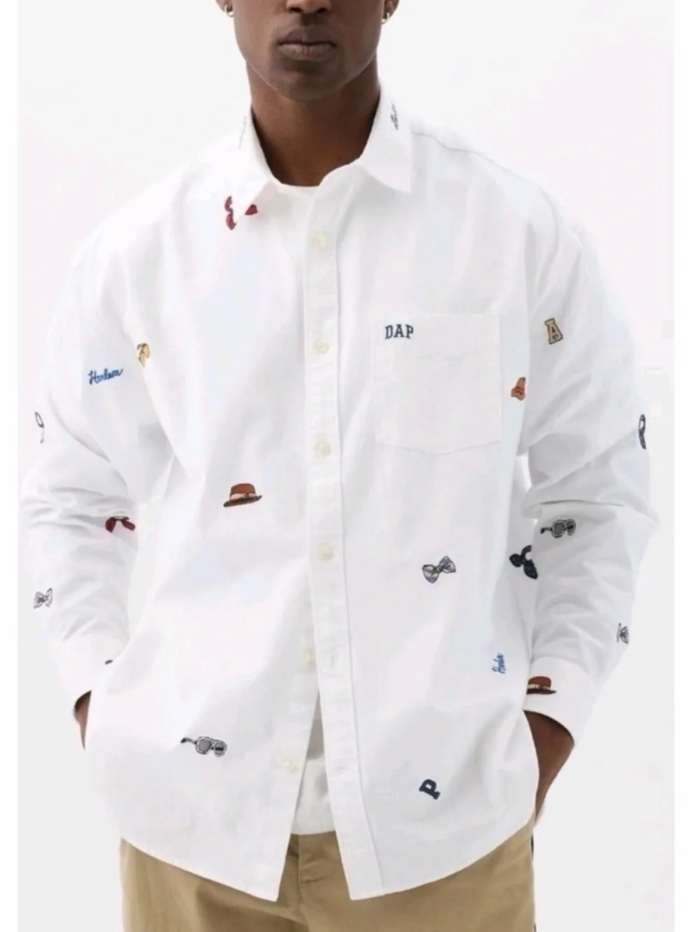 White Embroidered Dap x Gap Motif Button-Down Shirt